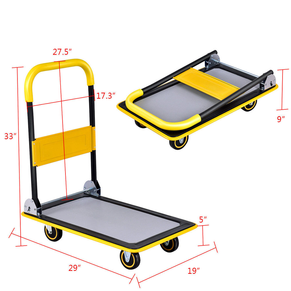 Costway - 330lbs Folding Platform Cart Dolly Push Hand Truck Moving Warehouse Foldable - Grey/Yellow_1