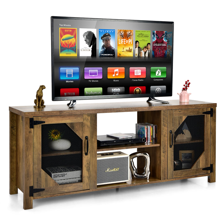 Costway - TV Stand Entertainment Media Center for TVs up to 65'' w/Steel Mesh Doors - Rustic Brown_0