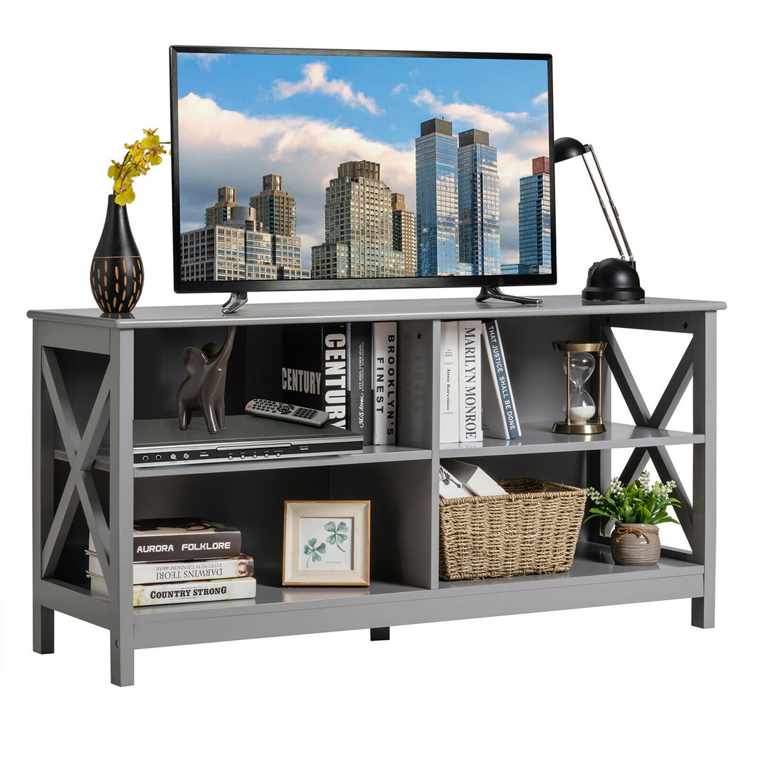 Costway - TV Stand Entertainment Media Center for TV's up to 55'' w/ Storage Shelves Gray - Gray_0