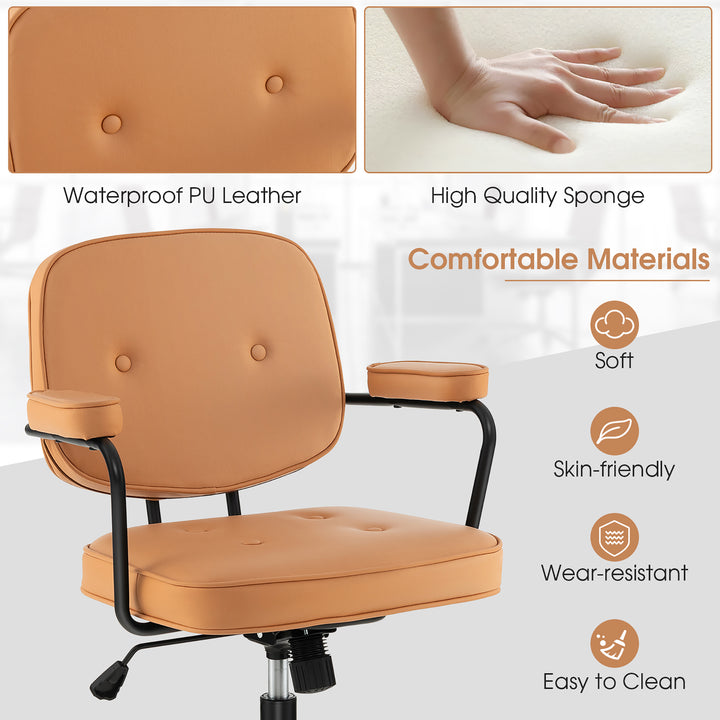 Costway - PU Leather Office Chair Adjustable Swivel Leisure Desk Chair with Armrest - Orange_8