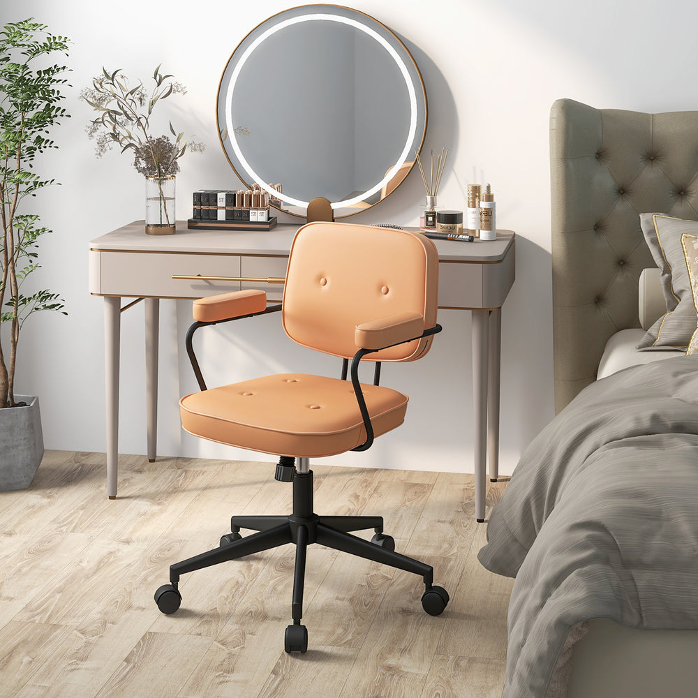 Costway - PU Leather Office Chair Adjustable Swivel Leisure Desk Chair with Armrest - Orange_1