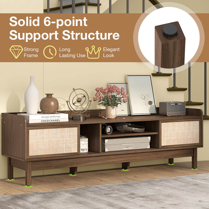 Costway - Wooden TV Stand for TVs up to 65" with Storage Adjustable Shelf & Sliding Doors Walnut - Walnut/Beige_4