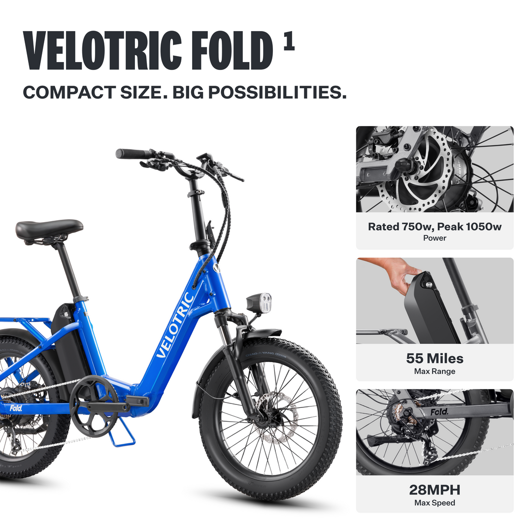 Velotric - Fold 1 Step-Through Fat Tire Foldable Commuter Ebike with 55 miles Max Range and 28 MPH Max Speed UL Certified - Electric Blue_2