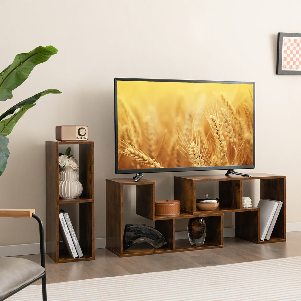 Costway - 3 Pieces TV Console Stand Modern Entertainment Center Storage Bookcase Brown - Brown_1