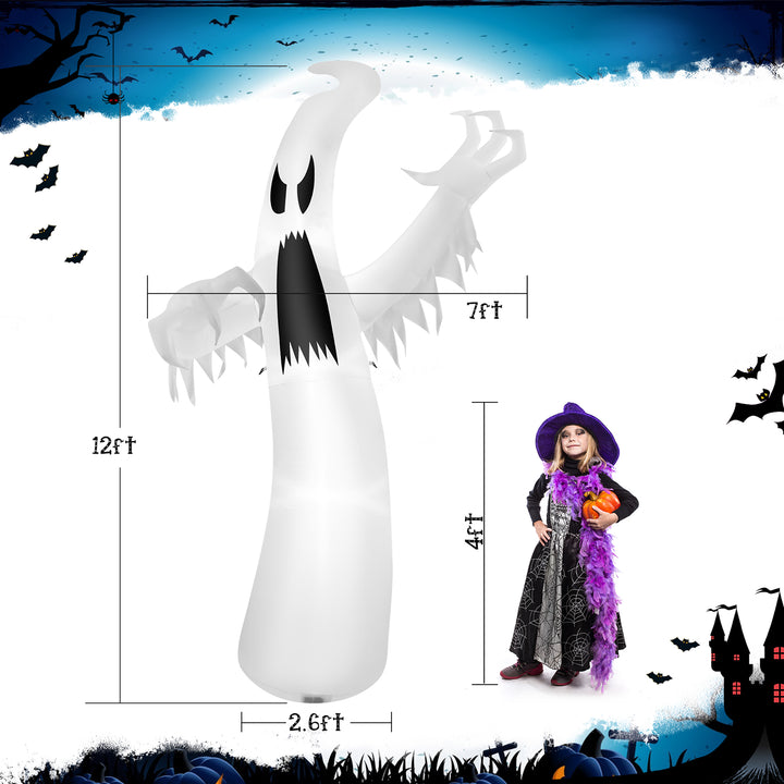 Costway - 12ft Halloween Inflatable Ghost Quick Blow up w/LED Lights Outdoor Yard Scary Decoration - White_2