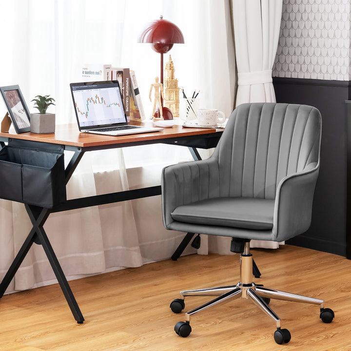 Costway - Velvet Accent Office Armchair Adjustable Swivel Removable Cushion - Gray_2