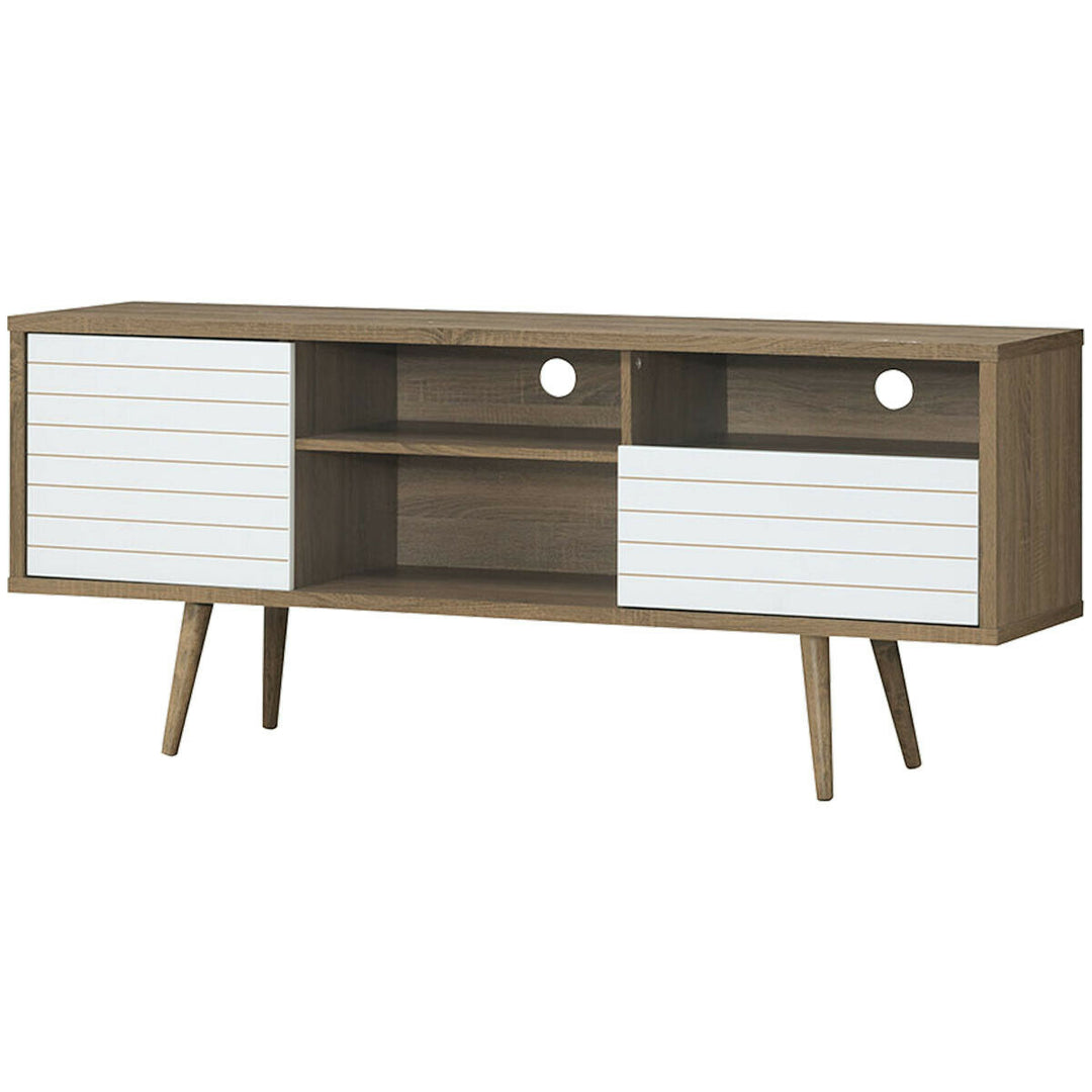 Costway - Modern TV Stand/Console Cabinet 3 Shelves Storage Drawer Splayed Leg Wood/White - Oak/White_7