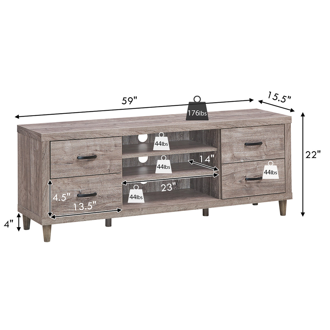 Costway - TV Stand Entertainment Center Hold up to 65'' TV with Storage Shelves & 4 Drawers - Brown_2