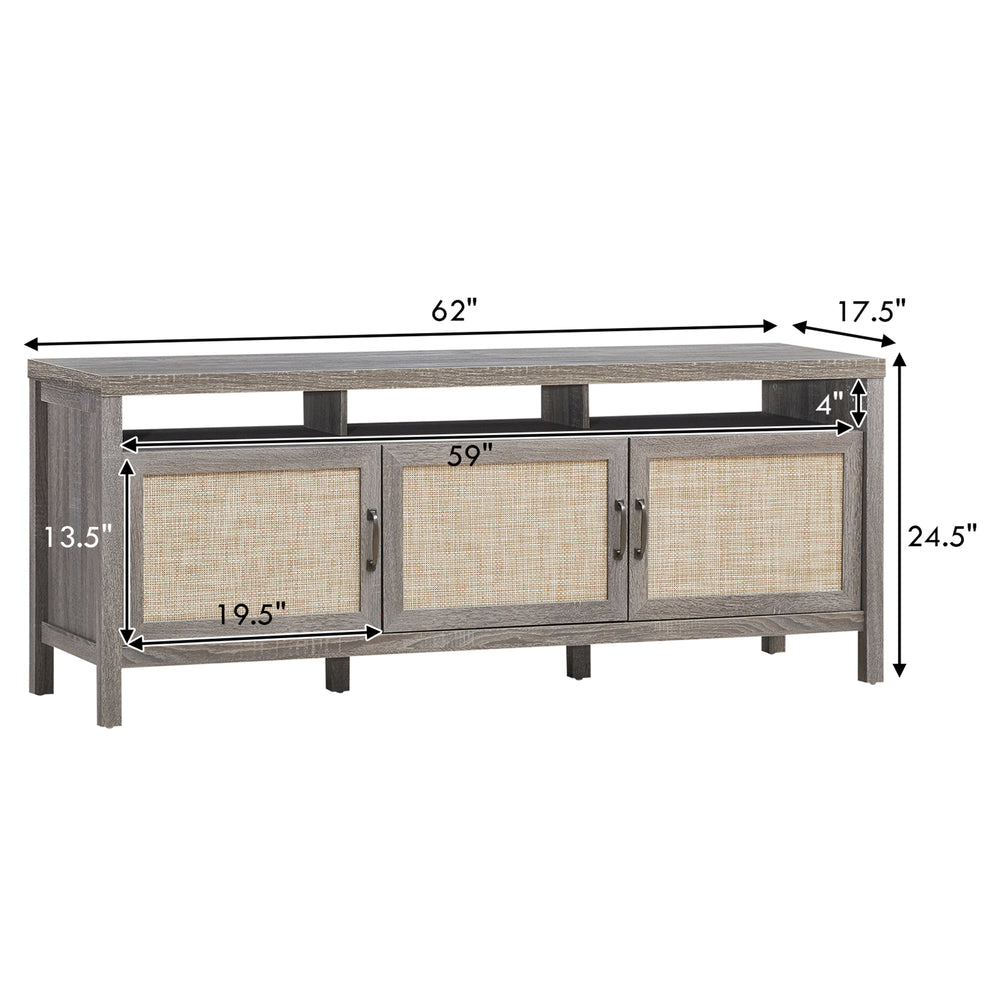 Costway - TV Stand Entertainment Media Center for TV's up to 65'' w/ Rattan Doors Grey Oak - Gray Oak_1