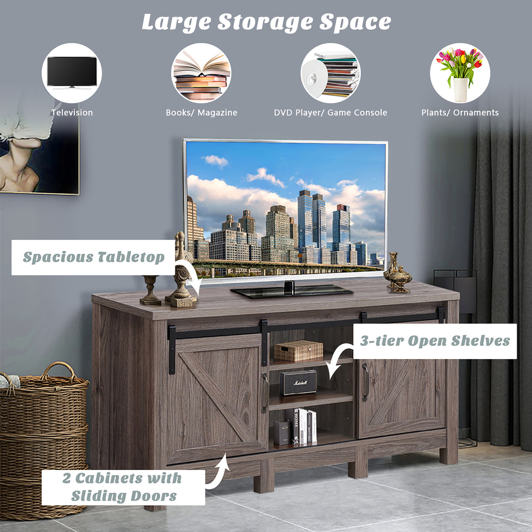 Costway - TV Stand Sliding Barn Door Entertainment Center for TV's up to 55'' with Storage - Deep Taupe_7