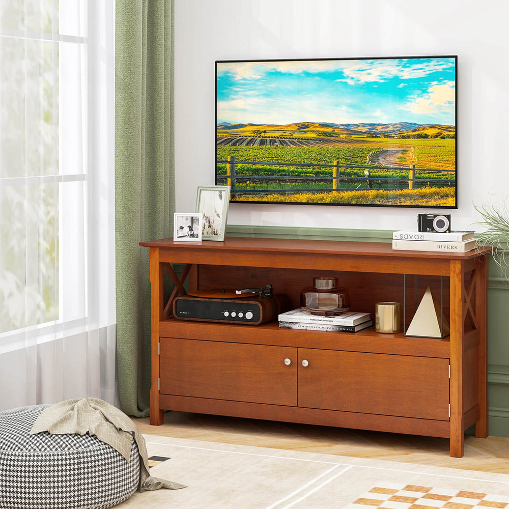 Costway - 44" TV Stand Console Wooden Storage Cabinet Shelf Media Center Television Stand - Brown_1