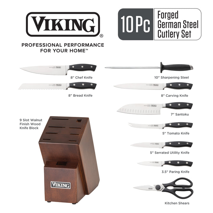 Viking 10-Piece True Forged Cutlery Set with Walnut Block - Multicolor_3