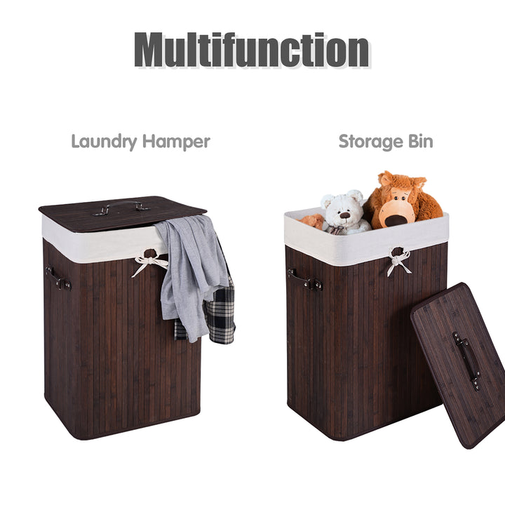 Costway Rectangle Bamboo Hamper Laundry Basket Washing Cloth Bin Lid Brown - Deep Brown/White_7