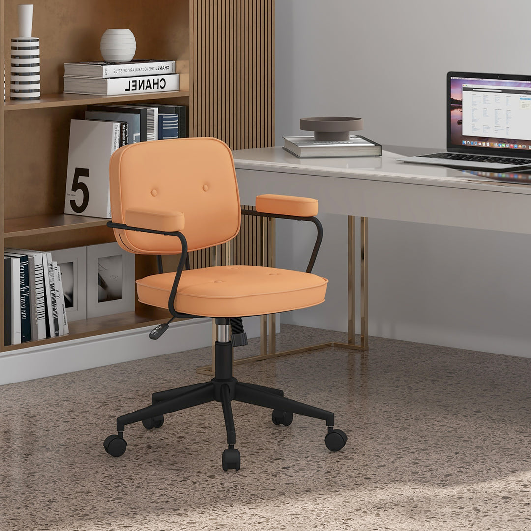 Costway - PU Leather Office Chair Adjustable Swivel Leisure Desk Chair with Armrest - Orange_3