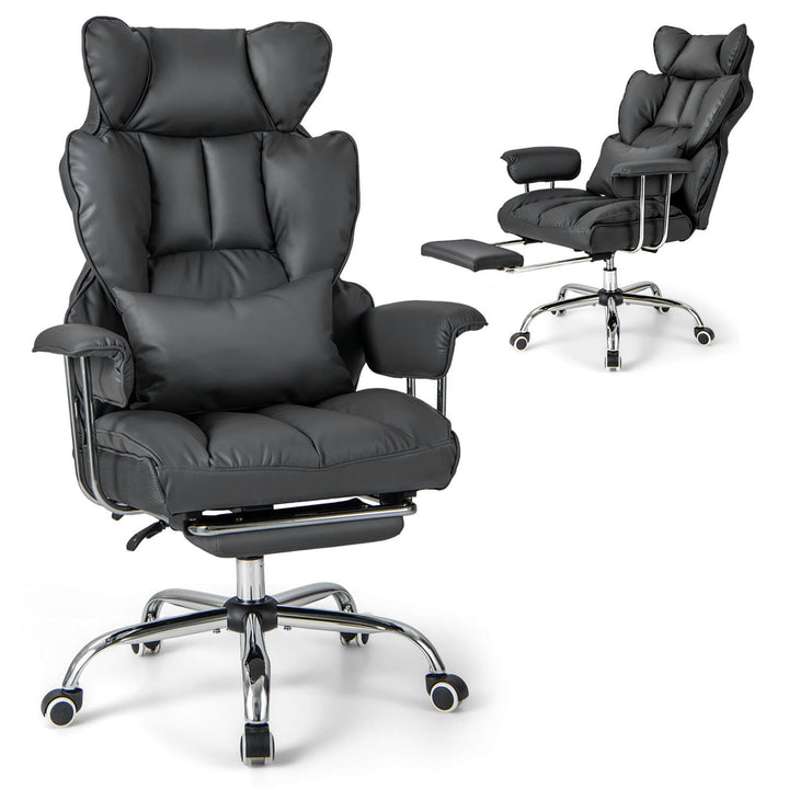 Costway - Office Desk Chair Big and Tall Executive Office Chair with Footrest Lumbar Support - Gray_0