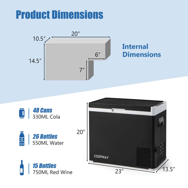 Costway - 12 Volt Car Refrigerator 53QT Portable Car Fridge with -4℉~68℉ for RVs Adjustable Range - Black_2