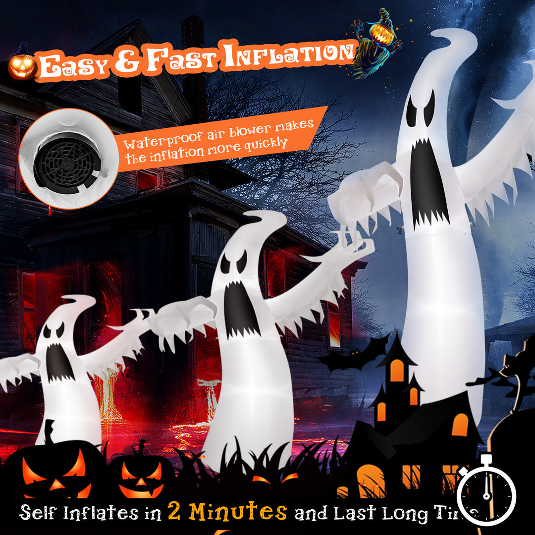 Costway - 12ft Halloween Inflatable Ghost Quick Blow up w/LED Lights Outdoor Yard Scary Decoration - White_6