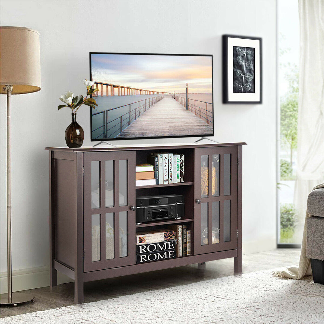 Costway - Wood TV Stand Entertainment Media Center Console for TV up to 50'' Brown - Brown_2