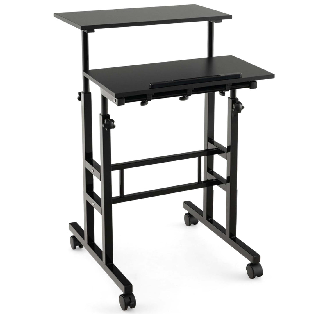 Costway - Mobile Standing Desk Rolling Adjustable Laptop Cart Home Office - Black_9