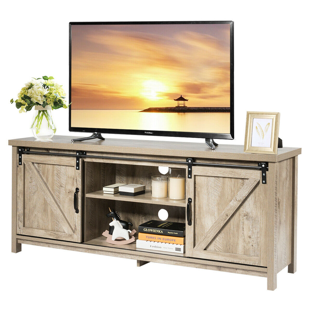 Costway - TV Stand Console Cabinet Sliding Barn Door for TVs up to 60'' White Oak - White Oak_0