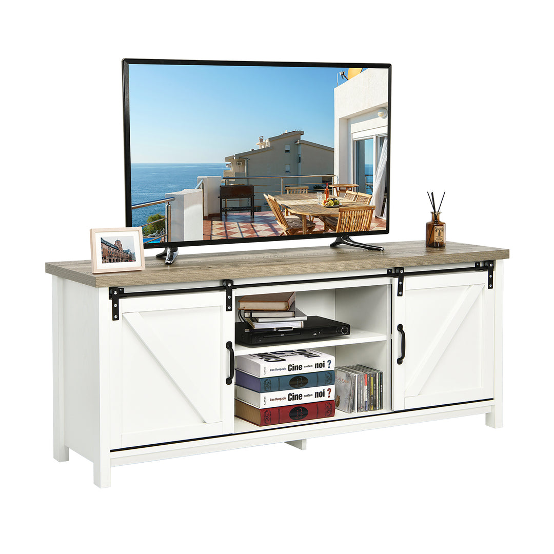 Costway - TV Stand Media Center Console Cabinet Sliding Barn Door for TV's 60'' White - White_10