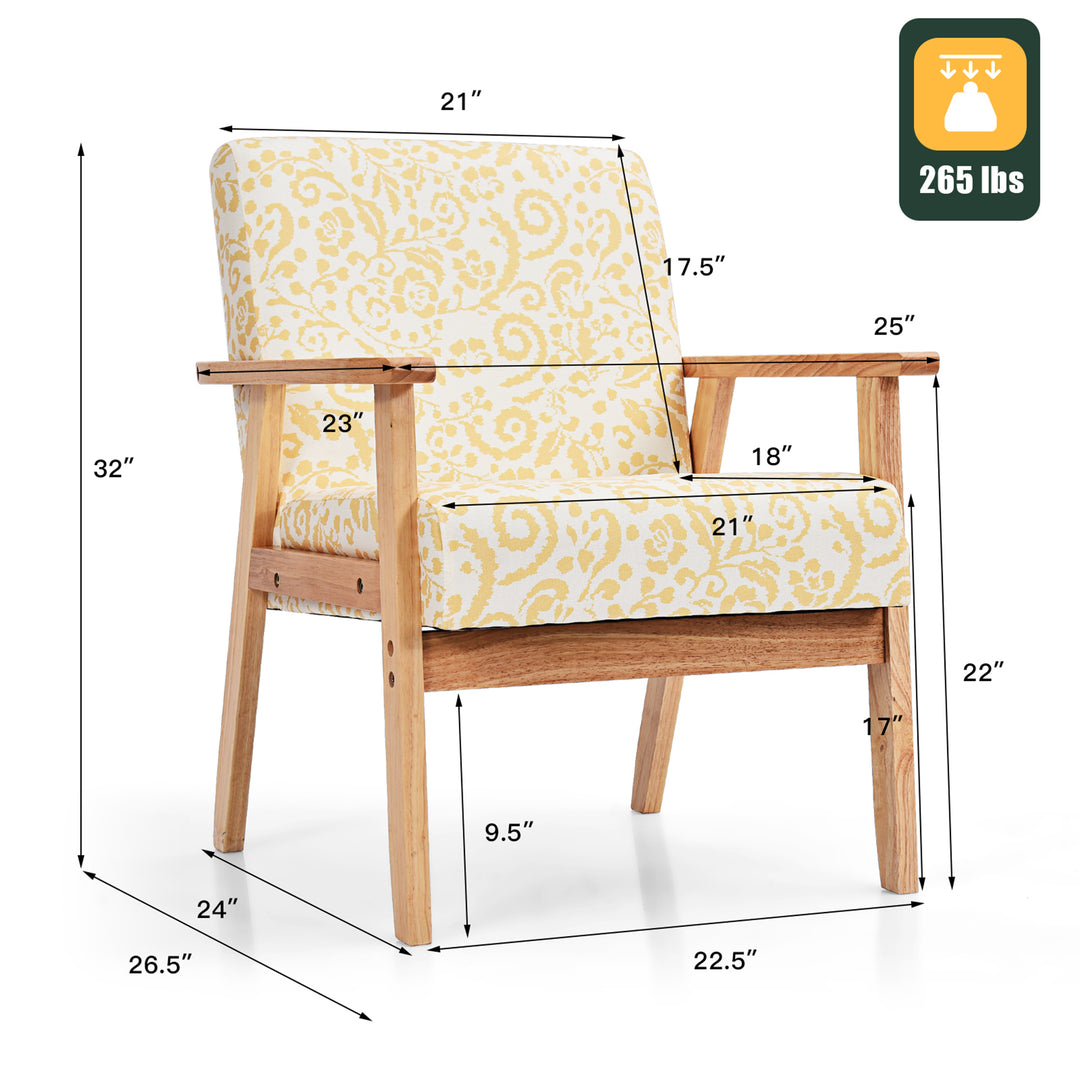 Costway - Accent Armchair Upholstered Chair Home Office with Wooden Frame (2pc) - Yellow_2