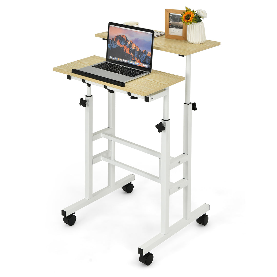 Costway - Mobile Standing Desk Rolling Adjustable Laptop Cart Home Office - Natural_9