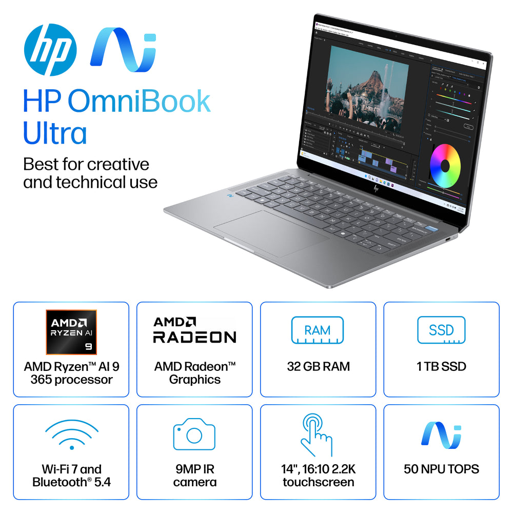 HP - OmniBook Ultra 14" 2.2K Touch-Screen Laptop - AMD Ryzen AI 9 365 - 32GB Memory - 1TB SSD - Meteor Silver_1