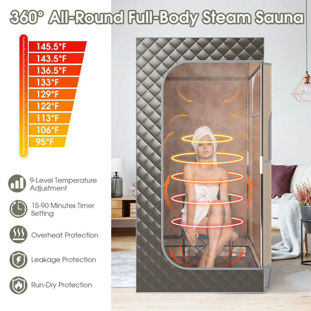 Costway - Portable Steam Sauna for Home Full Body Sauna Box with 3L Steam Generator - Gray_4