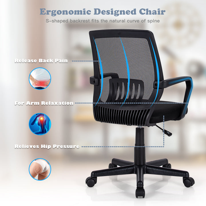 Costway - Mid-Back Mesh Office Chair Height Adjustable Executive Chair with Lumbar Support - Black_5