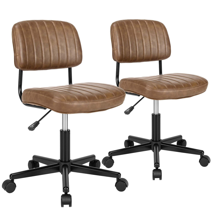 Costway - PU Leather Office Chair Adjustable Swivel Task Chair with Backrest (2pc) - Brown_0