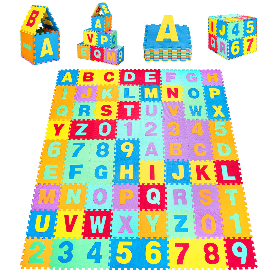 Costway Kids Foam Interlocking Puzzle Play Mat w/Alphabet & Numbers 72-Piece Set - Multi-Color_0