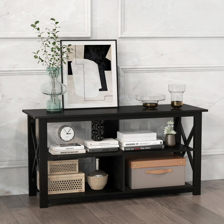 Costway - Modern Entertainment Center Farmhouse TV Stand for TV's up to 55''w/ Open Shelves Black - Black_3