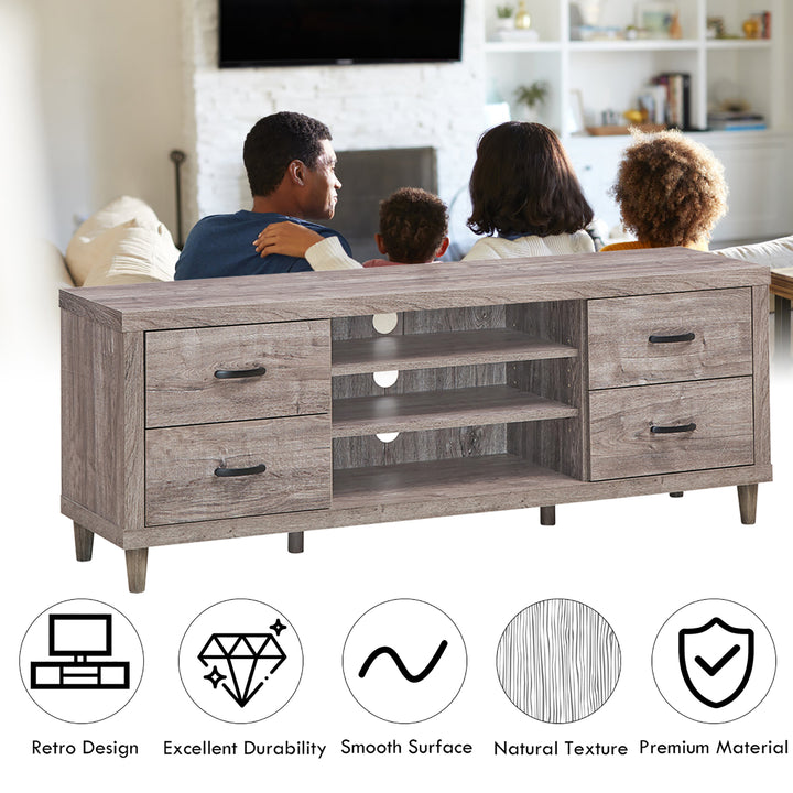 Costway - TV Stand Entertainment Center Hold up to 65'' TV with Storage Shelves & 4 Drawers - Brown_7