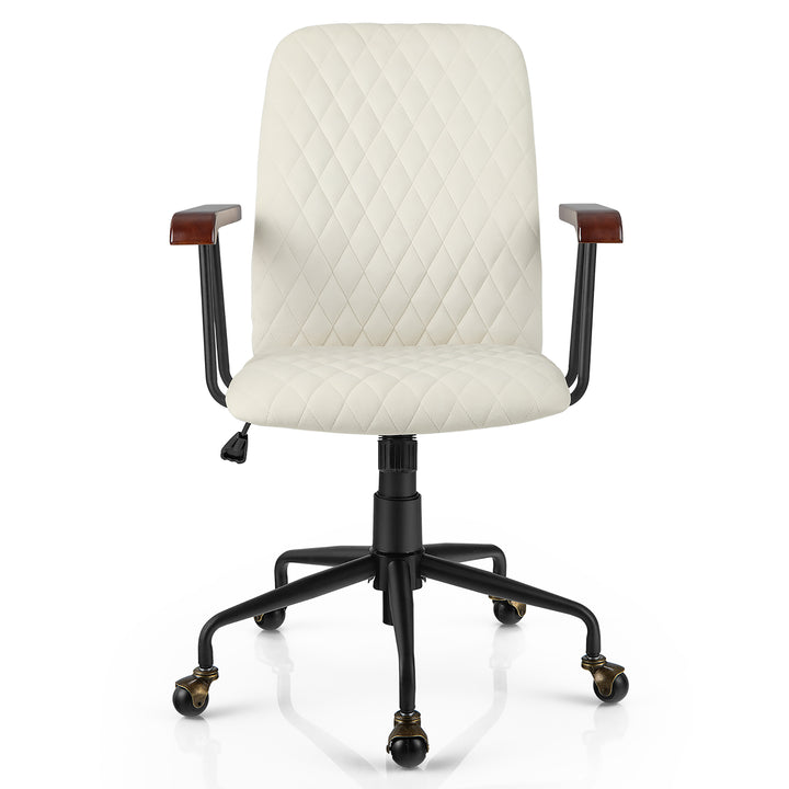 Costway - Velvet Home Office Chair Swivel Adjustable Task Chair with Wooden Armrest - Beige_9