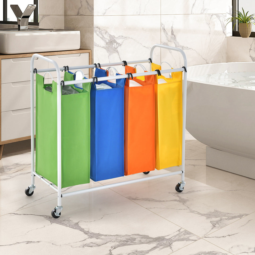 Costway 4 Bag Laundry Sorter Cart Clothes Hamper Storage Organizer Removable Bags Wheel - Multi_3