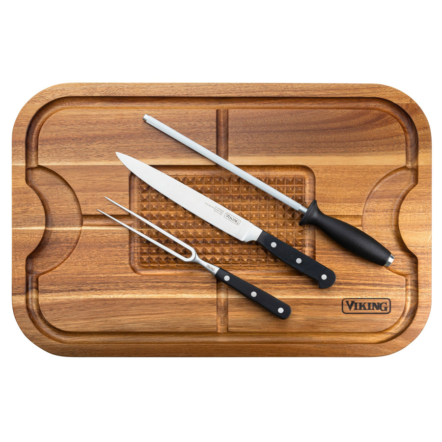 Viking Oversized Acacia Carving Board with 3-piece Carving Set - Multicolor_0