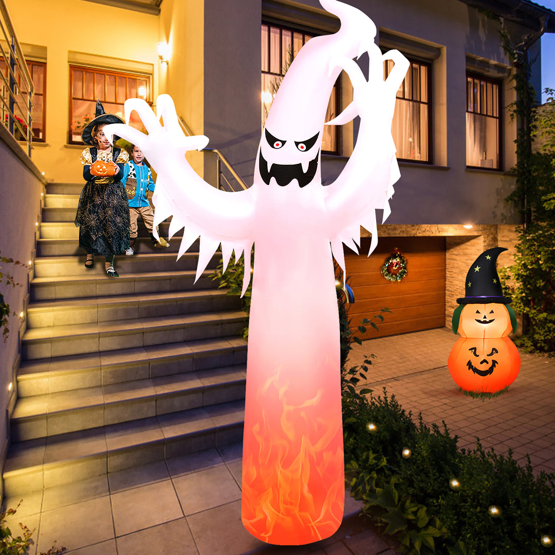 Costway - 12 Ft Halloween Inflatable Ghost Yard Decoration w/ Built-in LED Lights - White_0