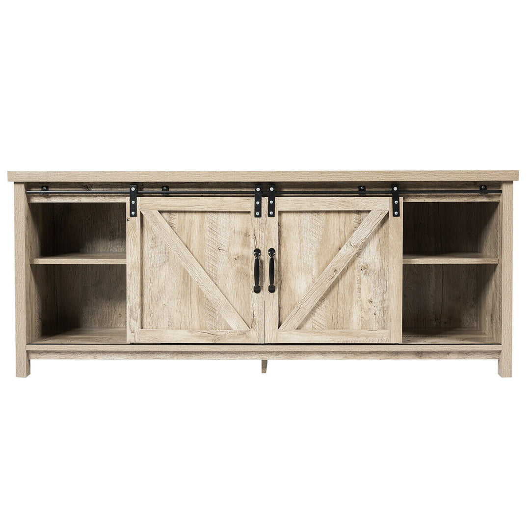 Costway - TV Stand Console Cabinet Sliding Barn Door for TVs up to 60'' White Oak - White Oak_11