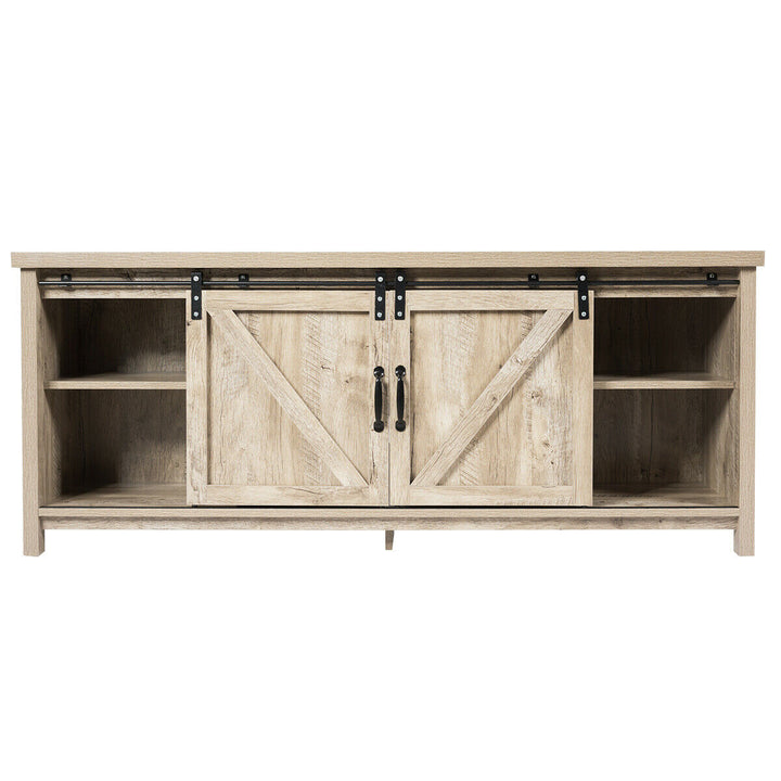 Costway - TV Stand Console Cabinet Sliding Barn Door for TVs up to 60'' White Oak - White Oak_11