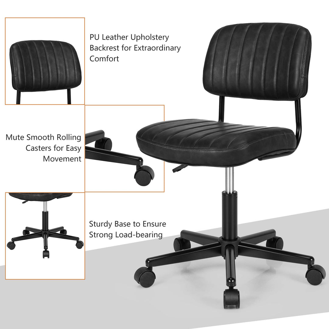 Costway - PU Leather Office Chair Adjustable Swivel Task Chair with Backrest (2pc) - Black_3