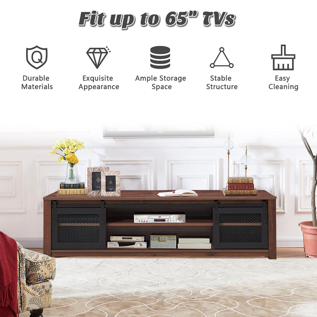 Costway - TV Stand Entertainment Center for TV's up to 65'' with Sliding Mesh Doors Walnut - Walnut_5