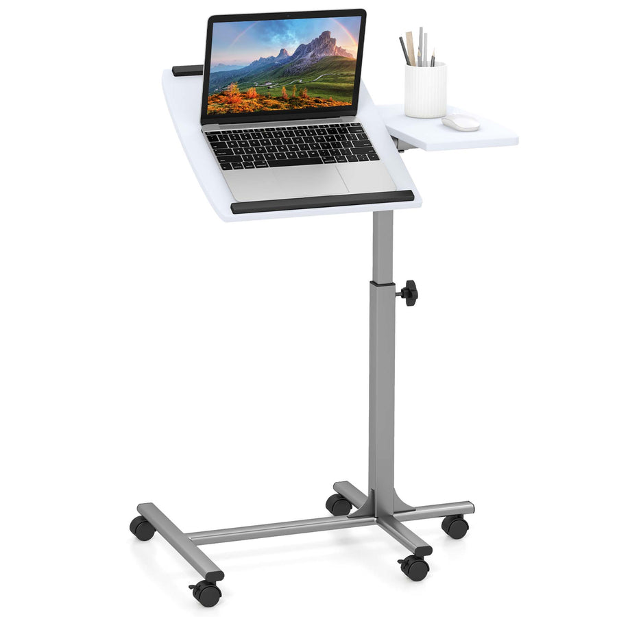 Costway - Mobile Standing Desk Height Adjustable Sit to Stand Laptop Desk - White_0