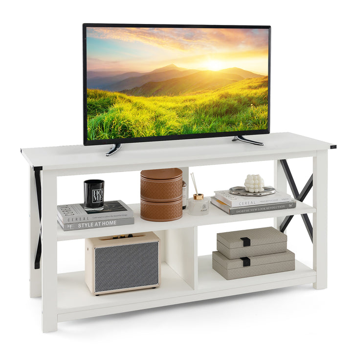 Costway - Modern Entertainment Center Farmhouse TV Stand for TV's up to 55''w/ Open Shelves White - White_1