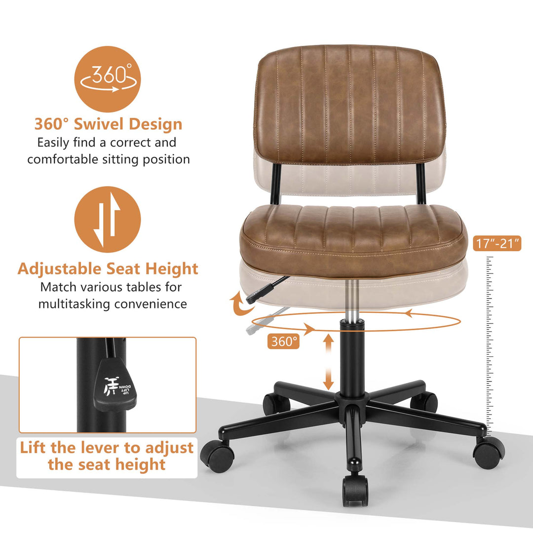 Costway - PU Leather Office Chair Adjustable Swivel Task Chair with Backrest (2pc) - Brown_7