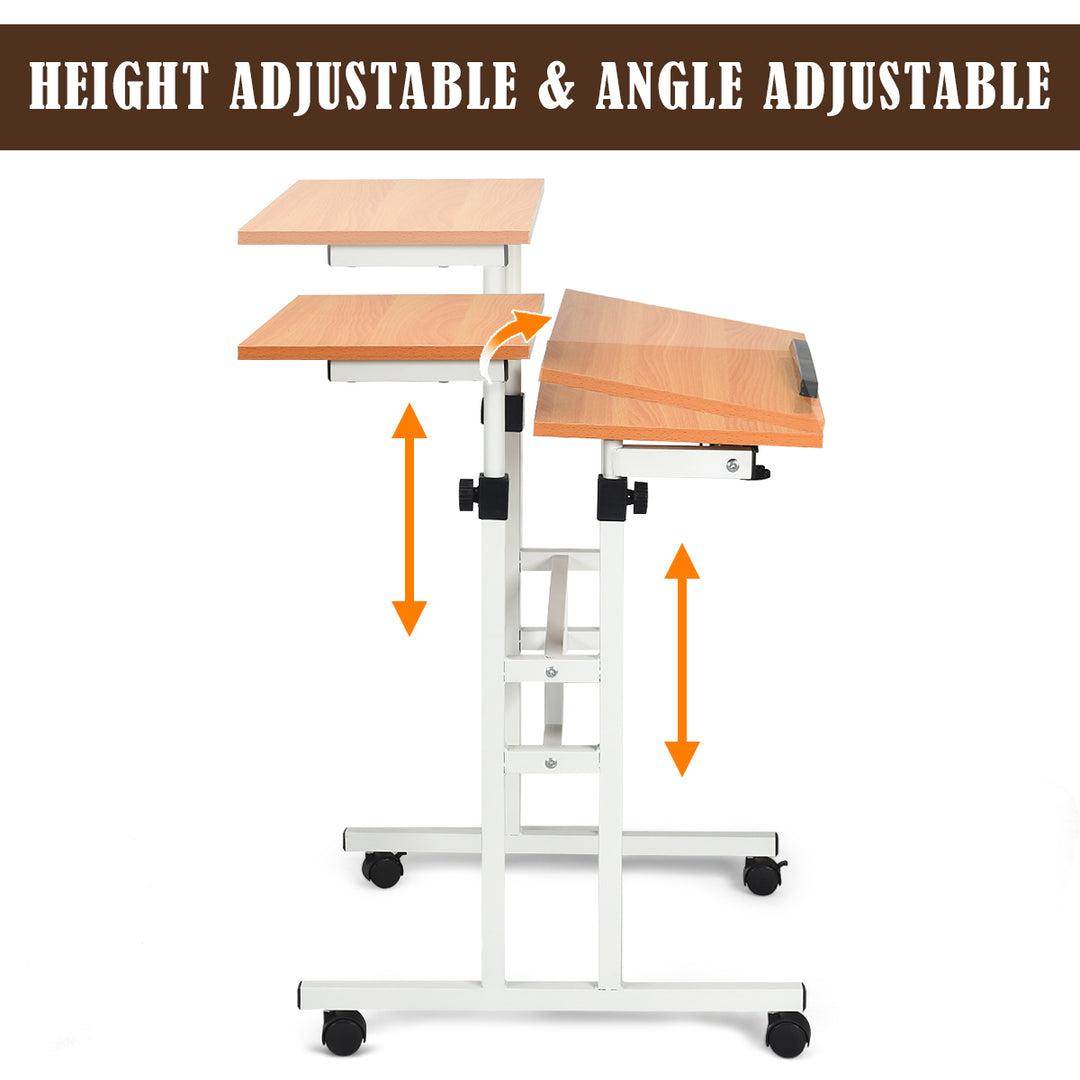 Costway - Mobile Standing Desk Height Adjustable Sit Stand Workstation Stand Up Desk 2in1 - White/Natural_6