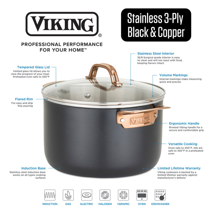 Viking 3-Ply Black & Copper 11 Piece Cookware Set - Black_6