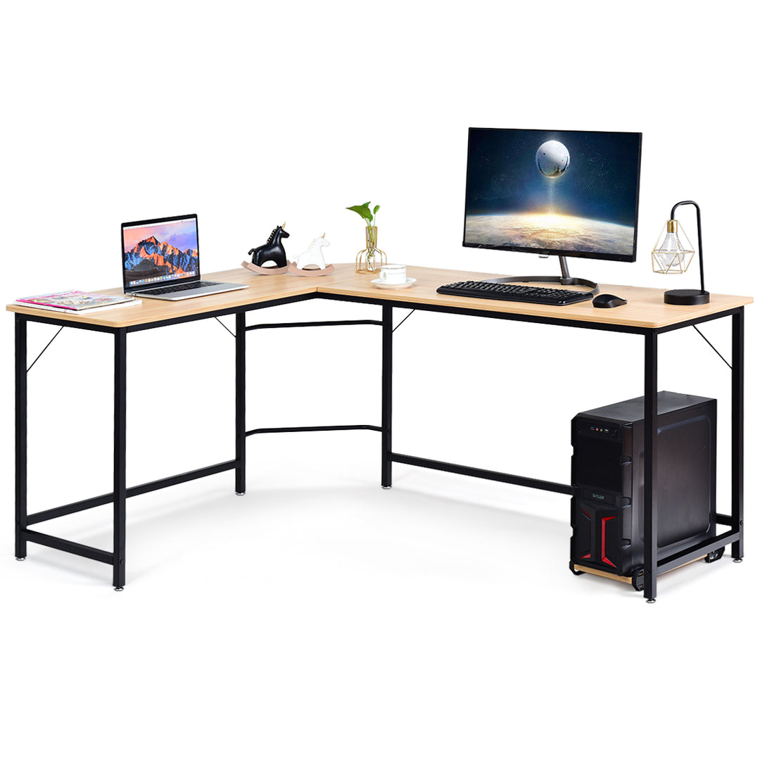 Costway - L-Shaped Computer Desk Corner Workstation Study Gaming Table Home Office - Natural_0