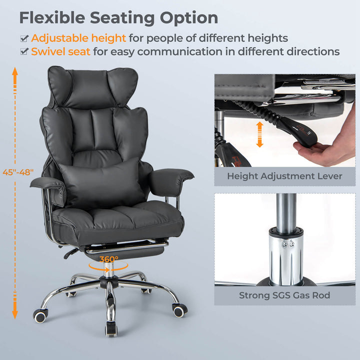 Costway - Office Desk Chair Big and Tall Executive Office Chair with Footrest Lumbar Support - Gray_4