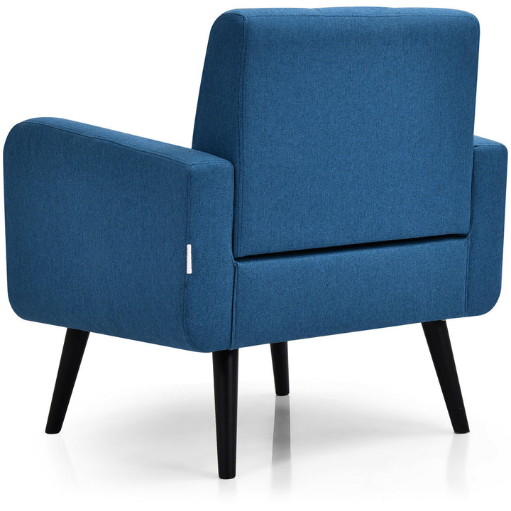 Costway - Accent Armchair Single Sofa Chair Home Office with Wooden Legs (2pc) - Blue_7